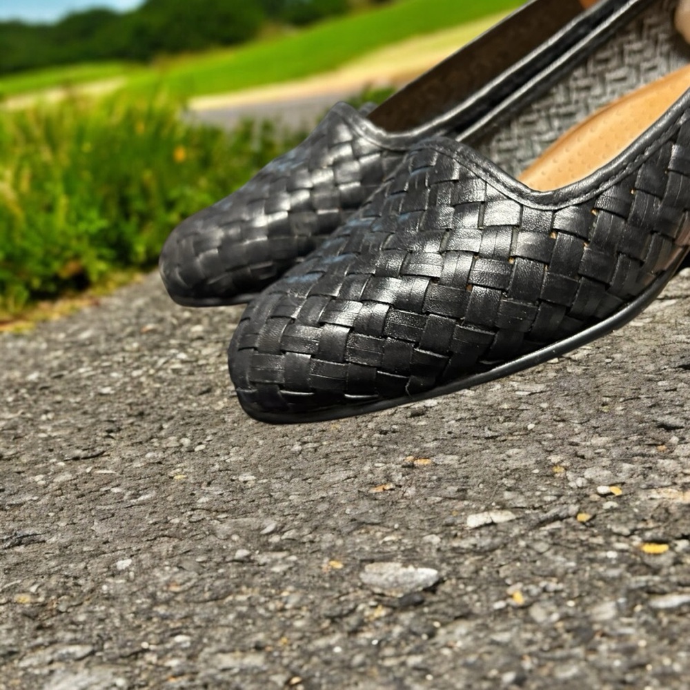 Black Woven Leather Loafers